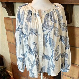 Banana Republic White Floral EMBROIDERED LINEN BLOUSE, size S